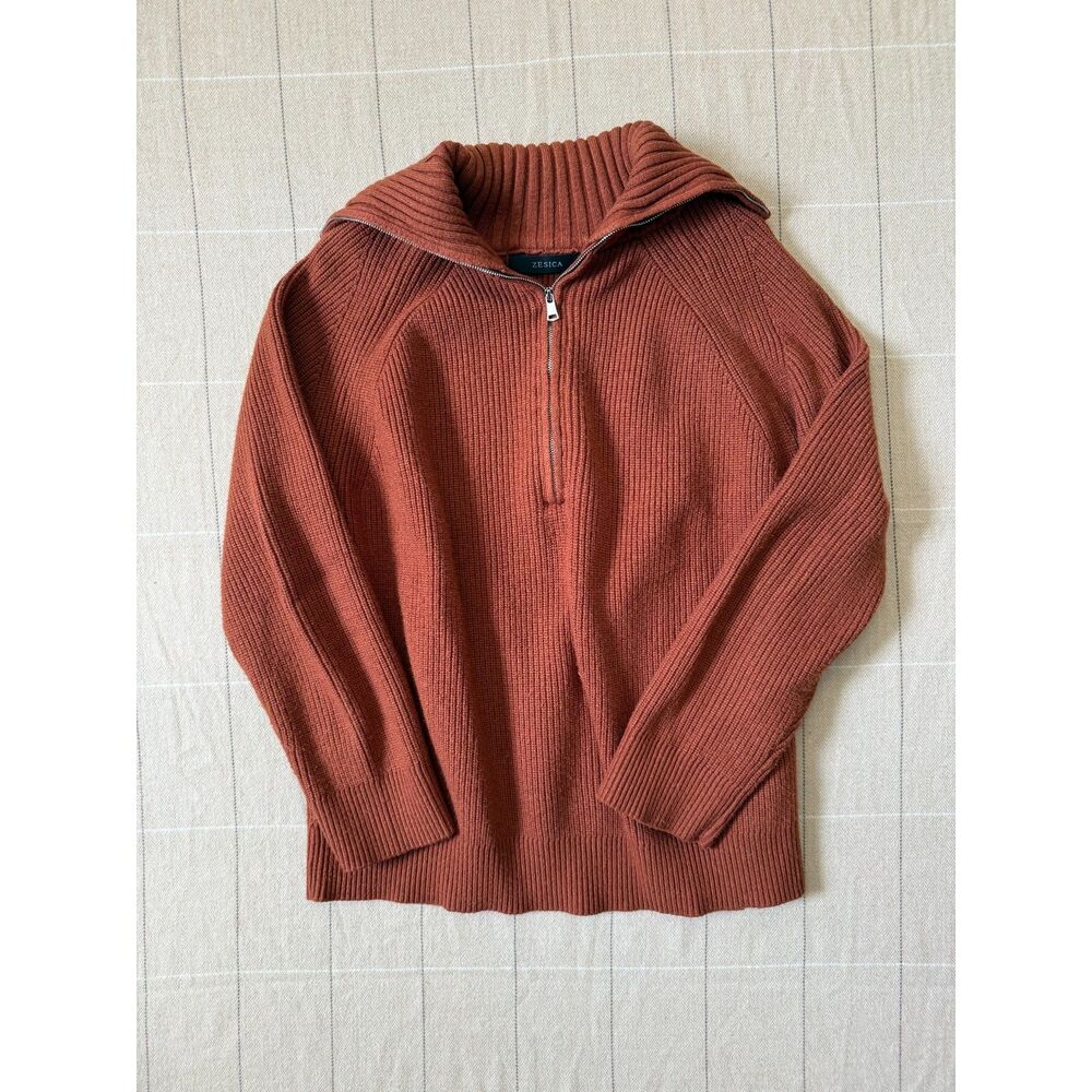 ZESICA Burnt Orange 1/4 Zip Sweater Collared Mock Neck Old Money Breastfeeding